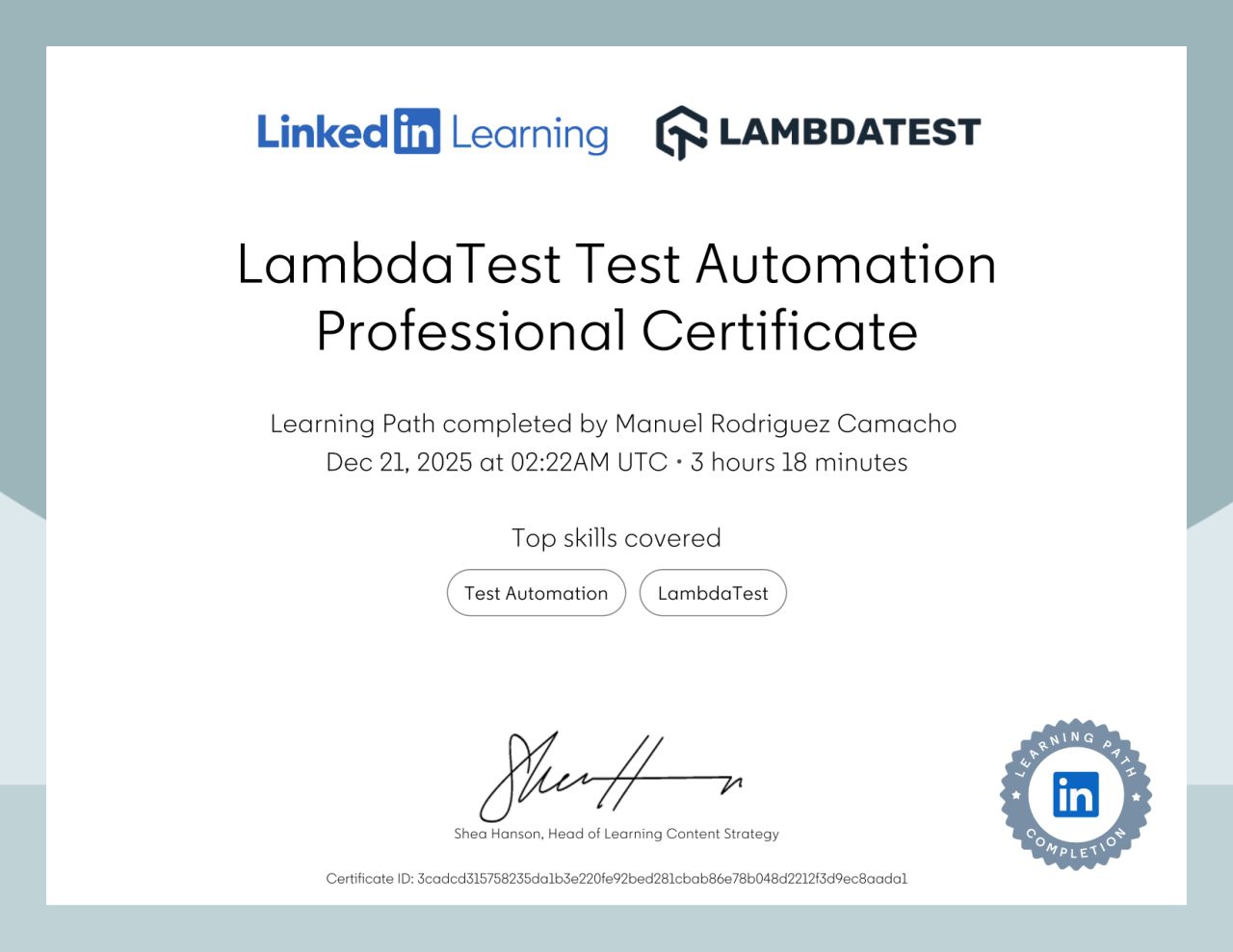 My Certificate